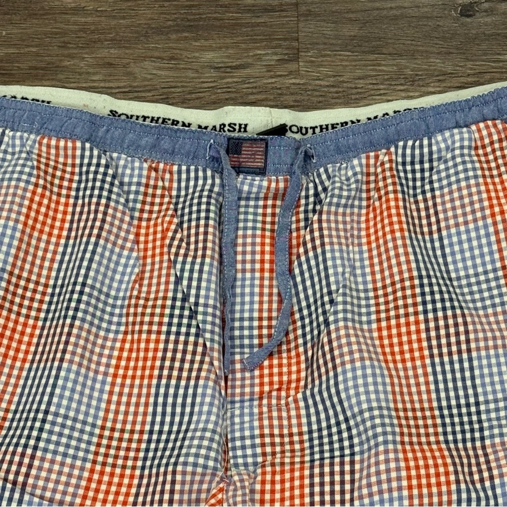 Southern Marsh Mens Gingham Plaid Pajama Lounge Pants Orange Blue Drawstring - Picture 4 of 5